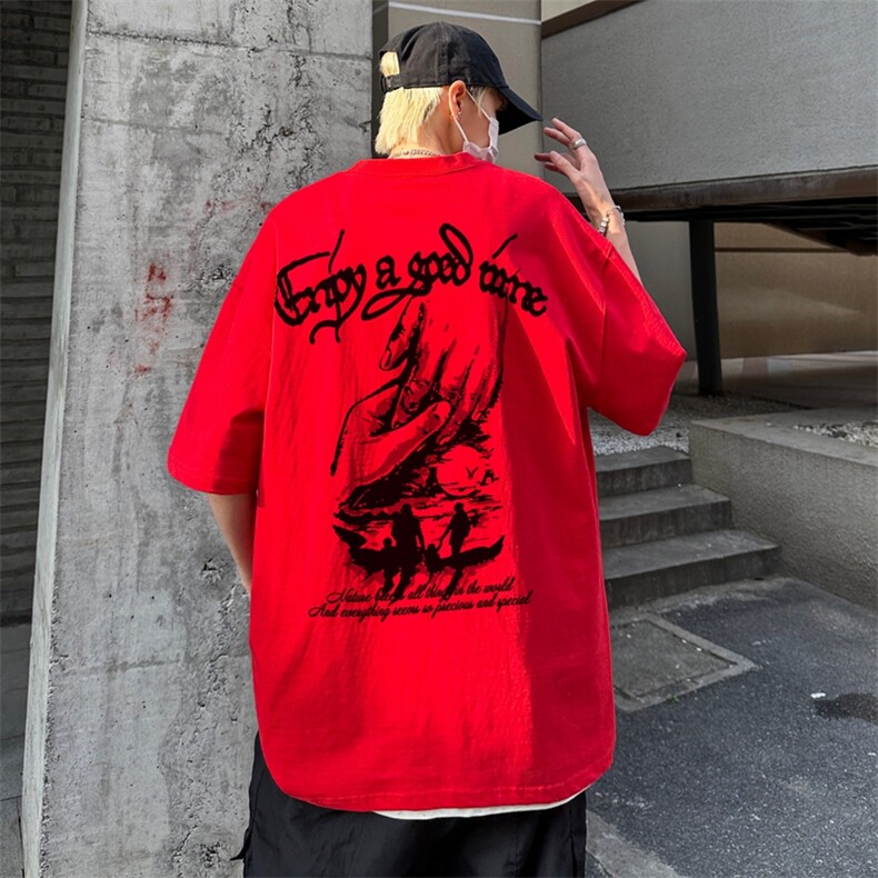 XZ517A-BK3025-P28大码男装2023原创涂鸦简约潮流情侣T恤重磅,男装T恤,星座517A