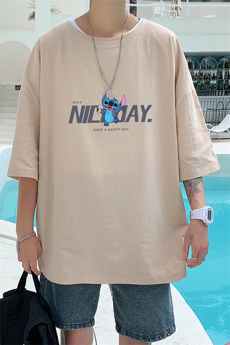 YT26173-P30亚短袖t恤男大码五分袖男宽松七分袖港风模特,男装T恤,电商A040