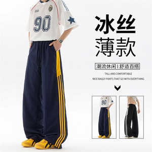 冰丝裤条纹休闲裤男夏季薄款裤子宽松大码直筒阔腿运动裤图片