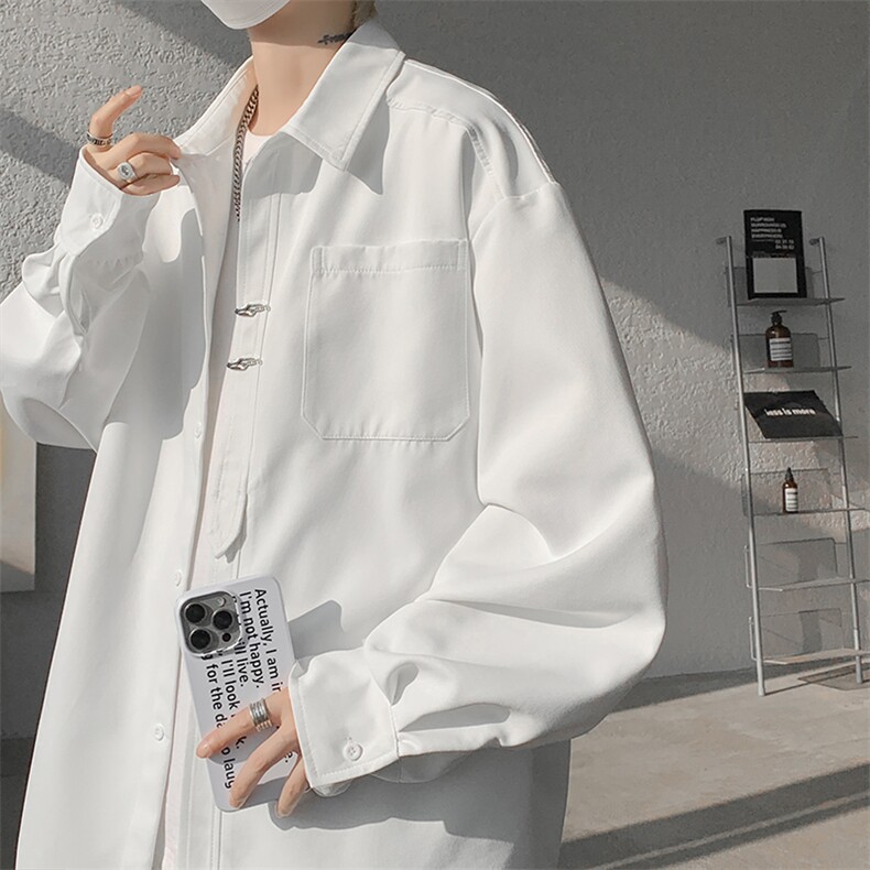 现货CS1118-特P362025秋季新款大皂风大码纯色百搭长袖衬衫外套,男装衬衫,电商A059