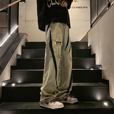 高街男装拖地牛仔裤男2023新款宽松休闲裤潮流阔腿裤N0896-P50，男装牛仔裤，星座308B-1