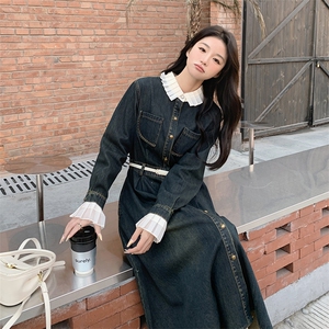 2024春秋季牛仔连衣裙中长款女衬衫裙图片