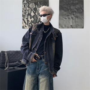 F149-P72 2024春季新款水洗做旧牛仔夹克男美式潮牌复古毛边上衣图片