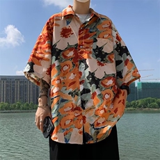 花衬衫男韩版潮流高街帅气短袖2023夏季新款ins宽松外套CY428-P30，男装衬衫，星座412-3