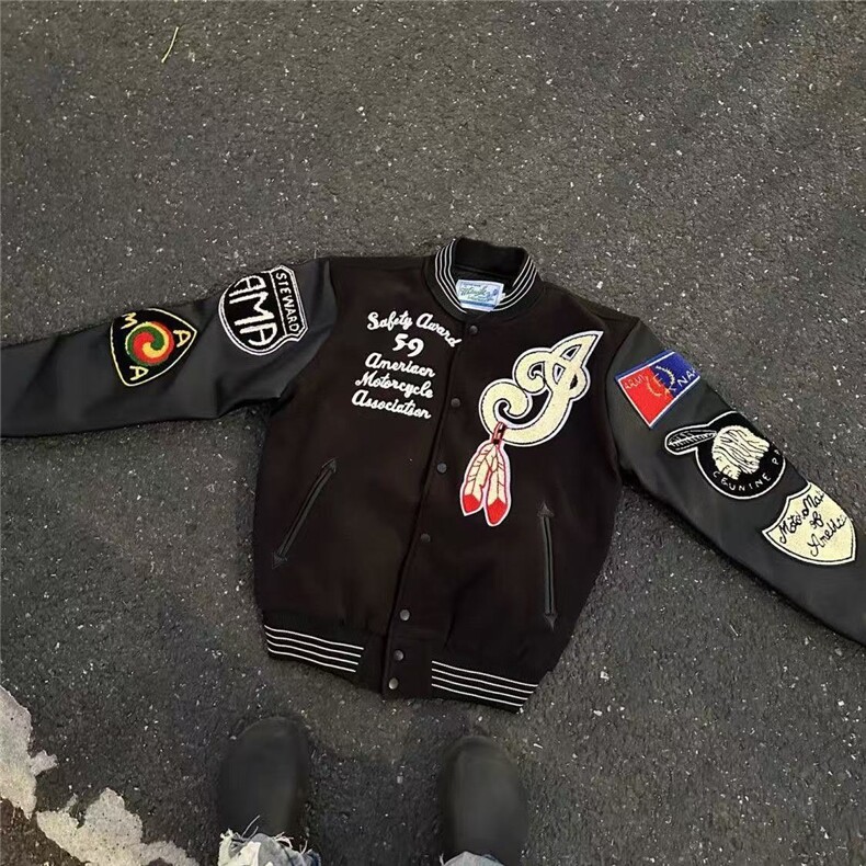 1506/QW9260/P44潮美式复古印花棒球服男女潮牌高街情侣外套,女装短外套,星座1506