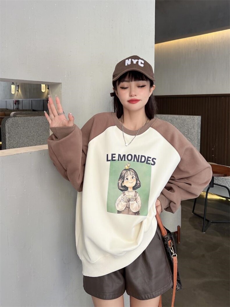 现货秋季新款：时尚潮流新款圆领卫衣，女装卫衣/绒衫，泽妤