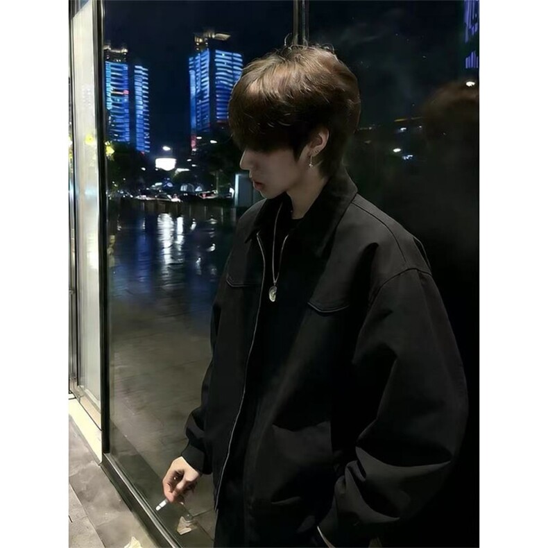 大货拼色衬衫领纯棉宽松夹克男上衣外套DSA157B-J182-P75图片