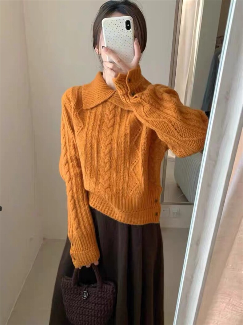 2025年秋季时尚百搭通勤简约休闲翻领针织衫，女装针织衫/毛衣，思途羊绒