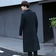 春夏款潮男长款毛呢风衣韩版修身男士呢外套F03，男装毛呢大衣，星座1904A
