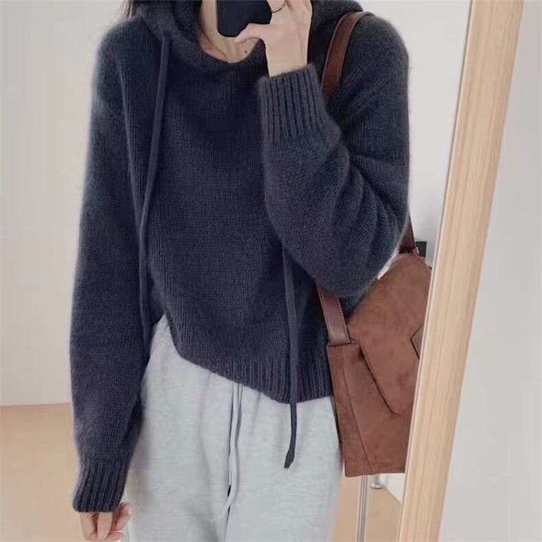 秋冬新款连帽针织加厚套头毛衣女帽衫短款打底羊毛衫,女装羊毛衫,思途羊绒