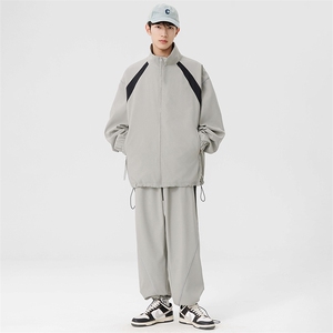 港风青少年情侣运动宽松拼接长袖夹克休闲裤套装TZ92 P90图片