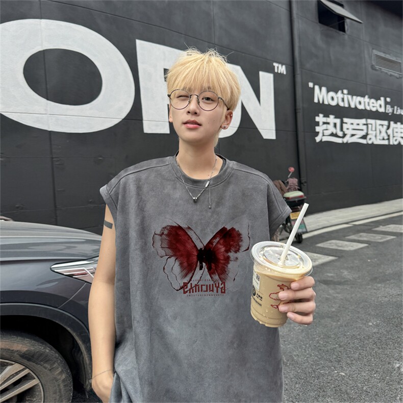 麂皮绒背心坎肩男T恤美式港风潮JB426-特P19控38图片