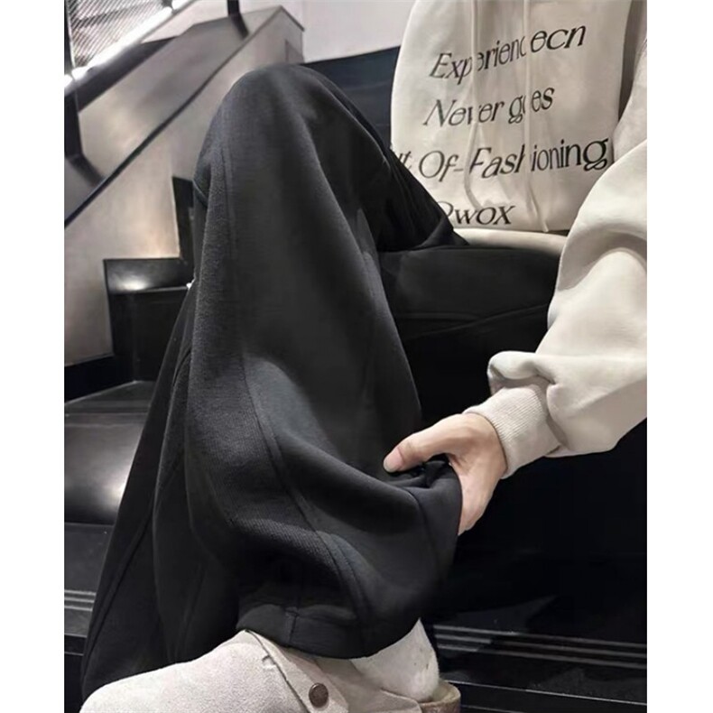 白灰色运动休闲裤男秋美式复古vibe直筒长裤拼接阔腿裤子KK28,男装休闲裤,星座1116A（原606A-3）