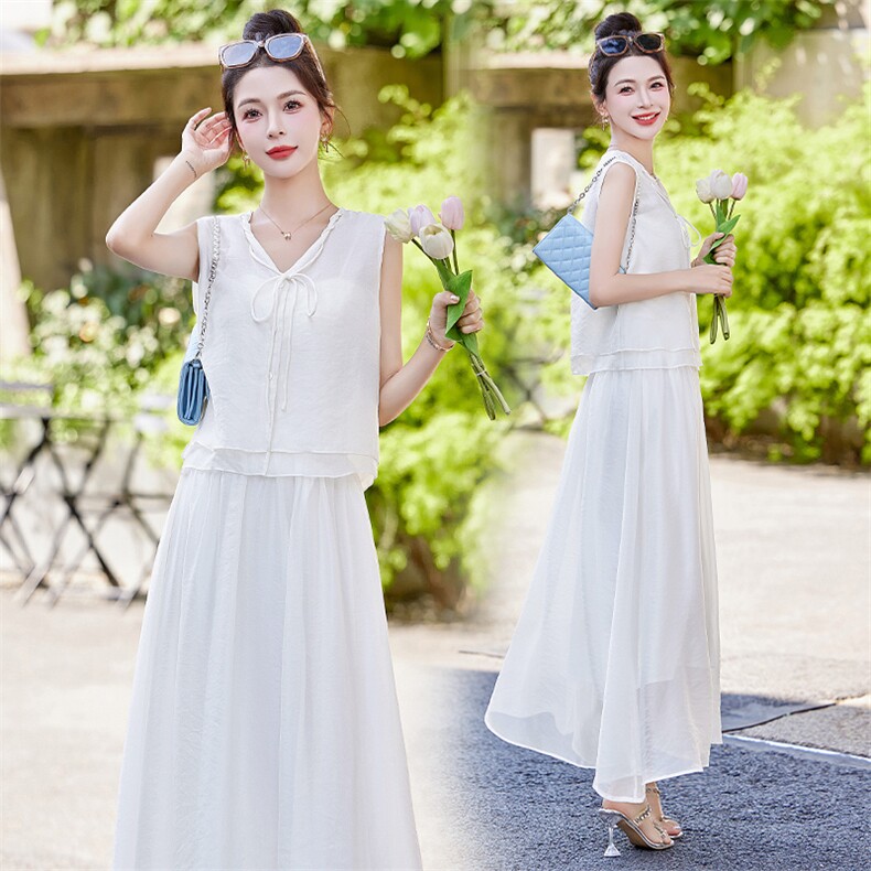 夏新款韩版修身无袖短上衣半身裙a字裙两件套时尚套装SX2979，女装套装/套裙，尚娜萱