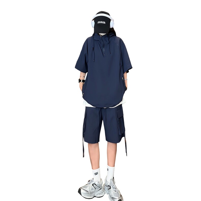 量大优供视频泡泡纱夏款连帽套装短袖短裤男XH74TZ-特P60,男装牛仔裤,电商B367