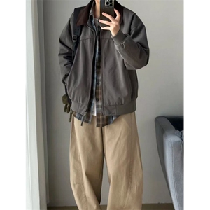 大货拼色衬衫领纯棉宽松夹克男上衣外套DSA157B-J182-P75图片