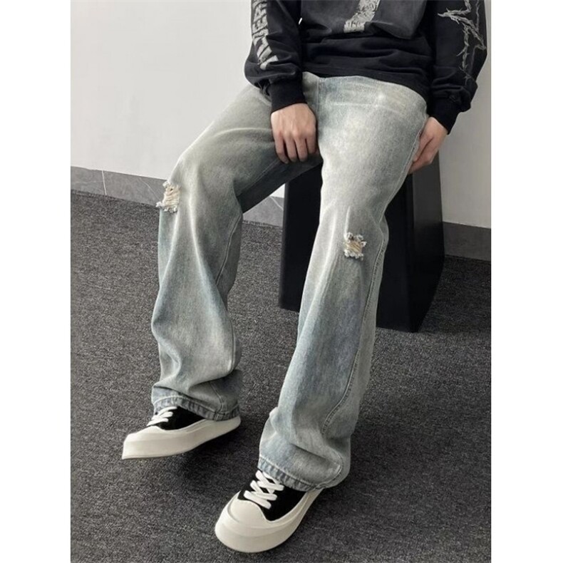 水洗高级做旧破洞设计牛仔裤男百搭宽松直筒裤子NWY30,男装牛仔裤,星座1116A（原606A-3）