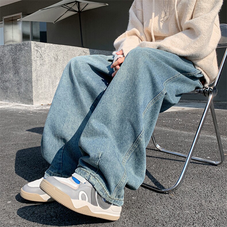 阔腿牛仔裤男韩版潮流高街帅2024冬季ins宽松大码长裤RK1316-P45,男装牛仔裤,星座412-3
