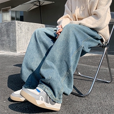 阔腿牛仔裤男韩版潮流高街帅2024冬季ins宽松大码长裤RK1316-P45，男装牛仔裤，星座412-3