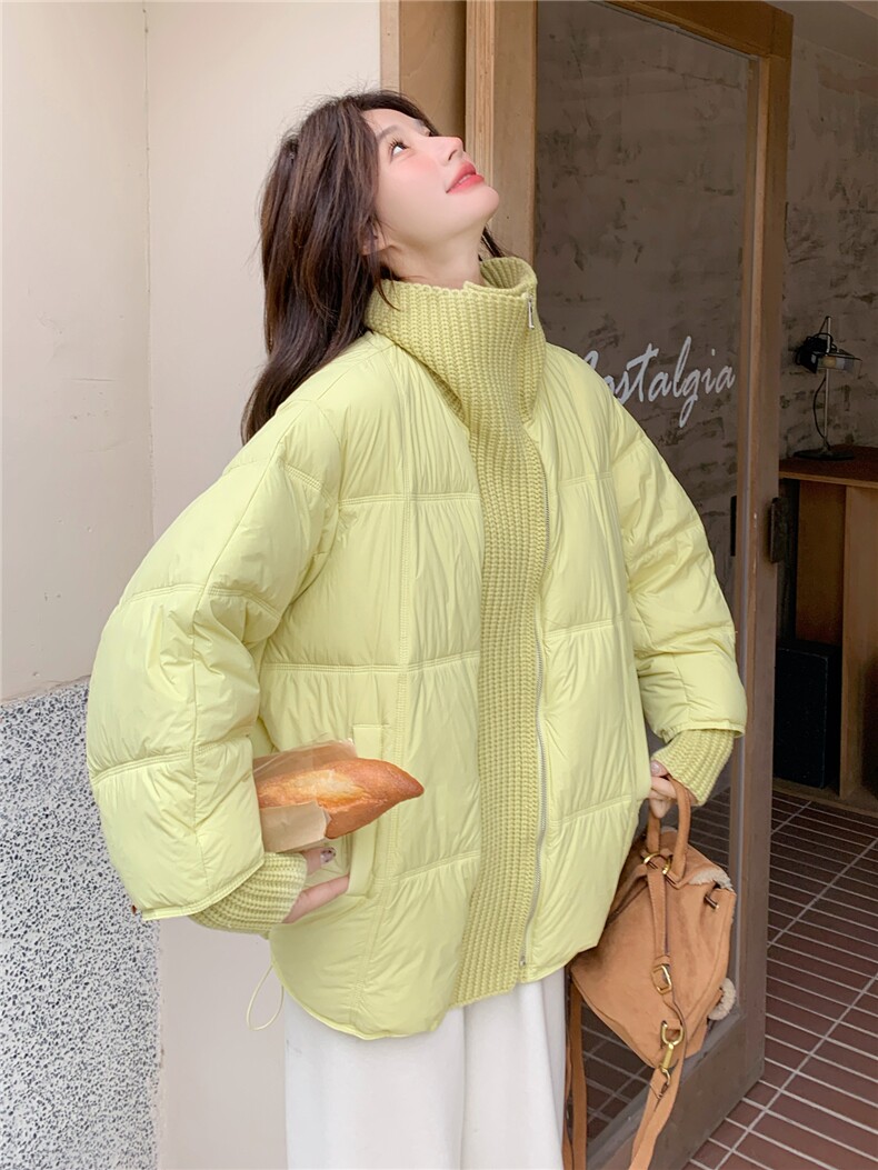 现货2025冬季新款25119-P295-K448绿色针织拼接50羽绒服,女装羽绒服,浙宝128（原290）