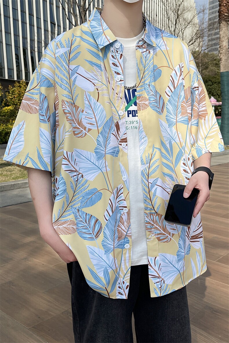 大码花衬衫男短袖夏季痞帅休闲上衣服外套翻领衬衣A012/824P35,男装衬衫,电商A012