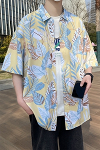 大码花衬衫男短袖夏季痞帅休闲上衣服外套翻领衬衣A012/824P35图片