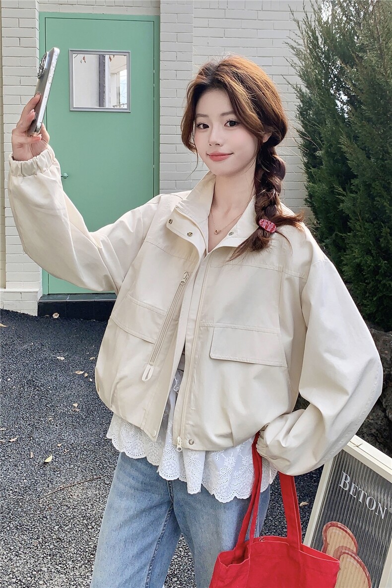 现货米白色春季新款外套女短款休闲宽松上衣2C353--721#P165K268,女装短外套,2C353