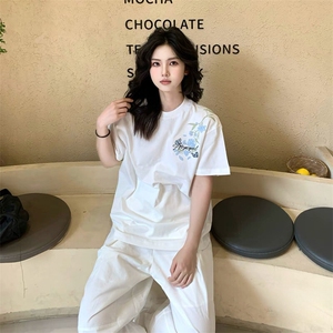 万针全刺绣解构设计260克重磅双纱纯棉高品质美式高街短袖T恤特35图片