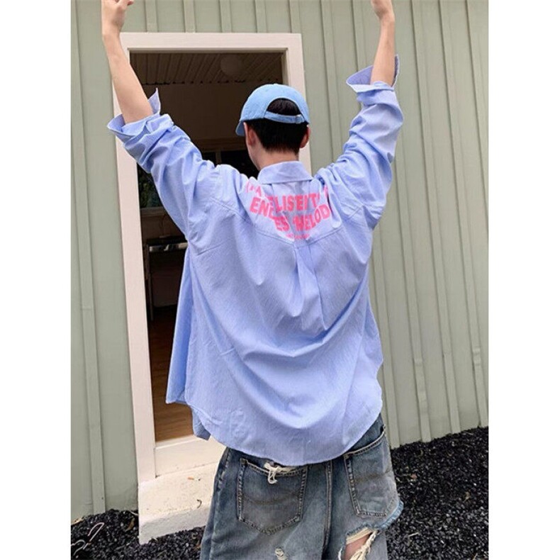 美式条纹印花长袖衬衫男女情侣秋季宽松慵懒风外套C369,男装衬衫,星座1116A（原606A-3）