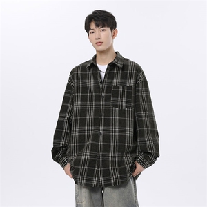 复古格子雪尼尔加厚衬衫夹克外套休闲情侣宽松C2201-P45【特价】图片