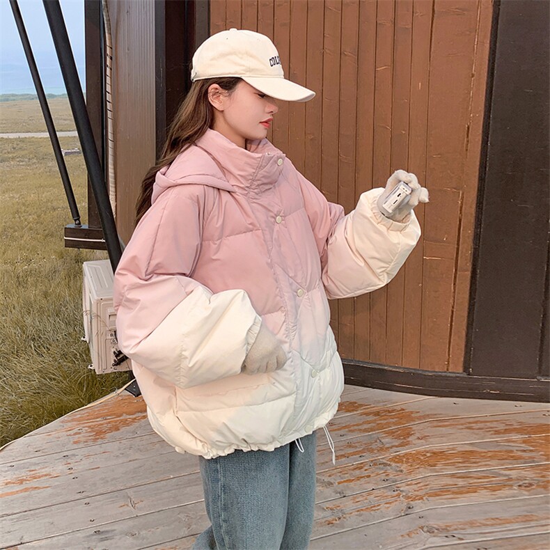 韩系渐变色连帽羽绒棉服女秋冬2025新款时髦减龄棉衣爆款绝美棉袄图片