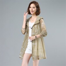 薄款印花防晒衣女式中长款夏季2025新款防紫外线连帽透气冰丝外套，女装防晒衣，依倍林