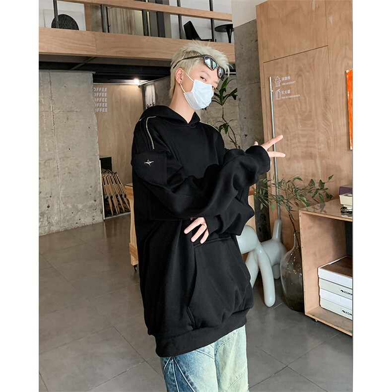 405A美式高街设计感金属拉链连帽卫衣WY24813-P75控98,男装卫衣,星座405A