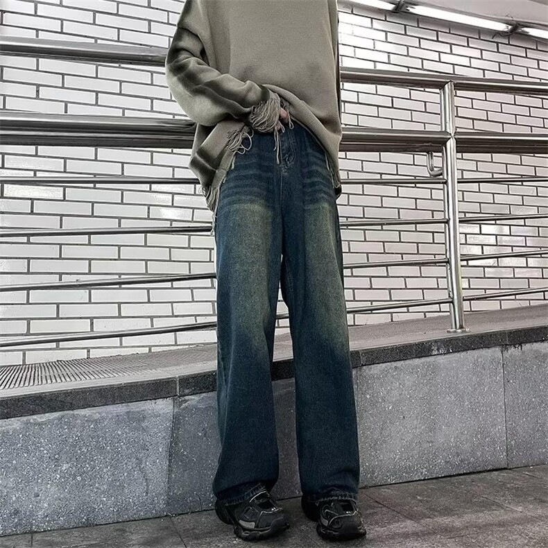 2024新款直筒牛仔裤男士秋款美式宽松阔腿大码复古休闲潮牌长裤子,男装牛仔裤,星座716-2