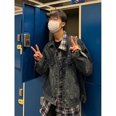 得物二开设计感格子不规则拼接假两件牛仔外套男夹克JK1279-P65，男装工装外套，星座1103-3