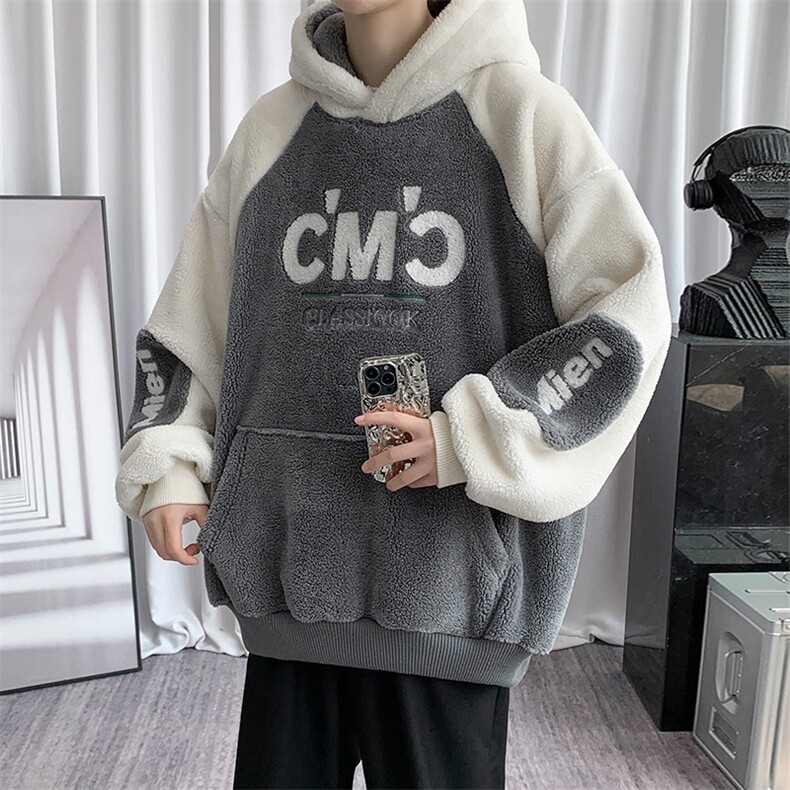 秋冬港风加绒加厚连帽羊羔绒卫衣男女羊羔毛外套 972-P90 控价118图片