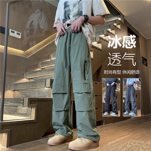 夏季户外机能拉链伞兵裤宽松休闲冰丝裤B315-K24171-特p35控68图片