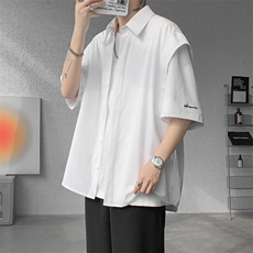 8XL-M假两件垂感冰丝短袖衬衫大码夏季凉感小众设计衬衣DC5003P55，男装衬衫，电商B238