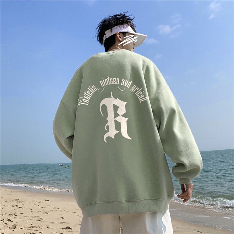 ！直播品质 重磅宽松大码港风R印花圆领卫衣WY73-特p28图片