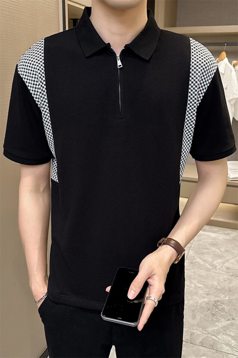 2024夏季新款创意拼接宽松圆领短袖T恤POLO衫男3320-p58控78,男装Polo衫,电商D303