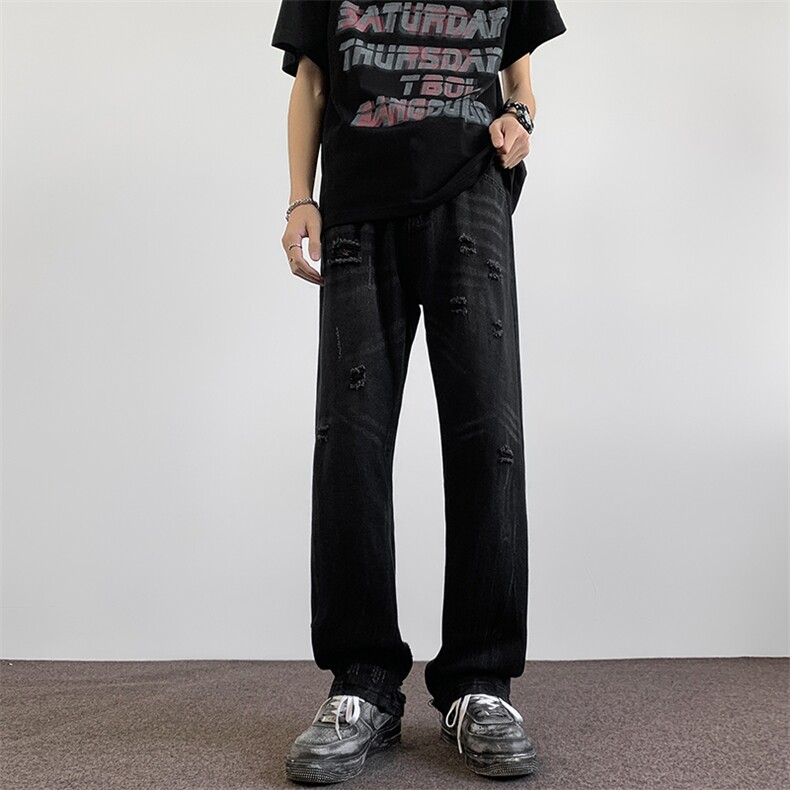美式破洞牛仔裤男新款设计感复古阔腿裤水洗做旧长裤子61511-p45,男装牛仔裤,星座1008-1