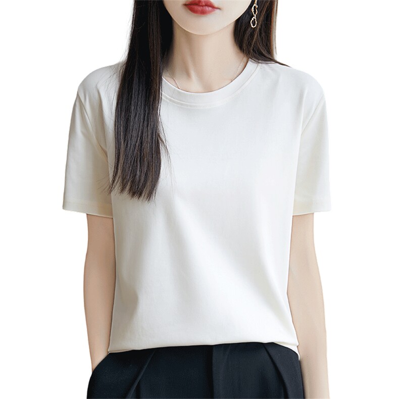 夏季新款简约圆领短袖女宽松百搭显瘦时尚休闲上衣,女装T恤,羊秋羊绒