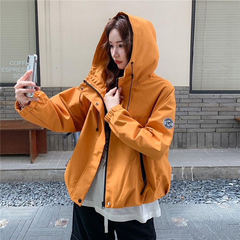 橘色连帽冲锋衣外套女2025秋季新款小个子超好看休闲百搭夹克上衣,女装派克服,2C217