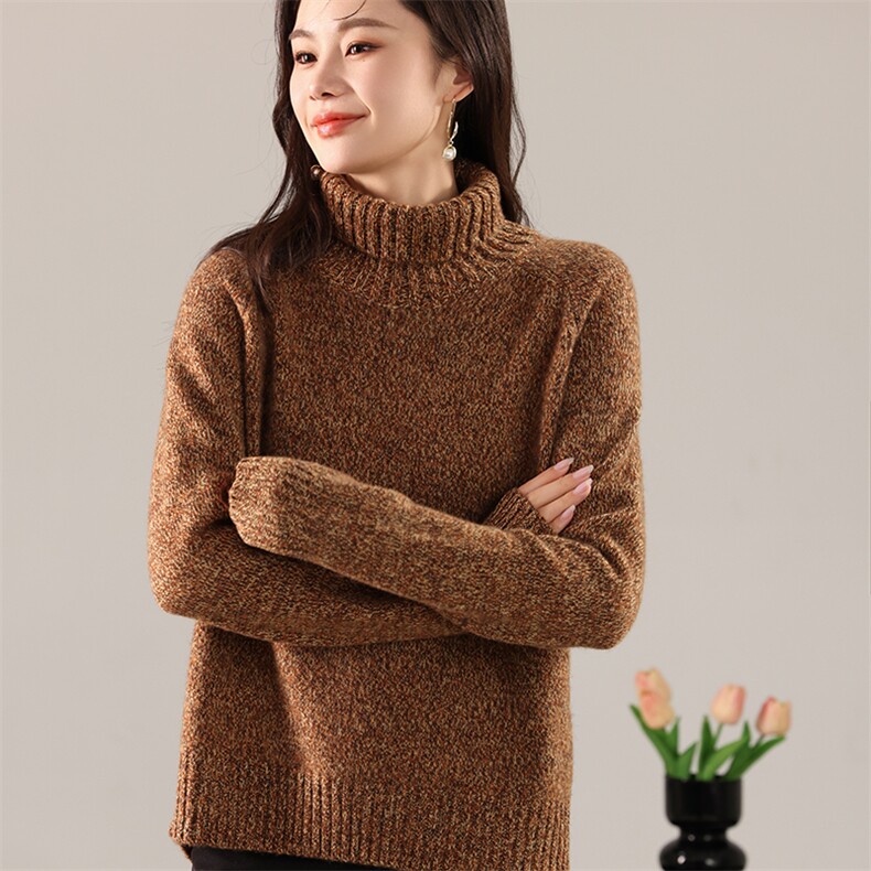 套头纯色2024年秋季高领时尚气质羊毛针织衫，女装羊毛衫，若菲羊绒