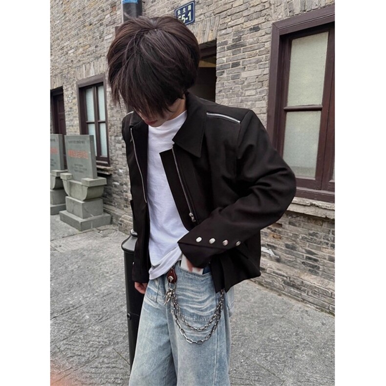 短款cleanfit垫肩外套男款秋拉链小众设计感翻领正肩夹克JXZ126,男装夹克,星座1116A（原606A-3）