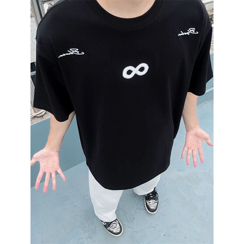 万针全刺绣解构设计260克重磅双纱纯棉高品质美式高街短袖T恤特35,男装T恤,电商A486