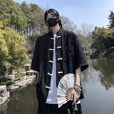 夏季衬衣中山装宽松休闲短袖潮新中式风盘扣衬衫，男装衬衫，星座410-7