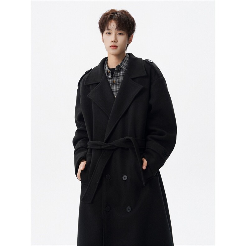 直播秋冬季加棉加厚中长款毛呢大衣男韩系风衣外套F696-P138，男装风衣，星座812