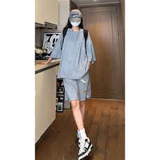 现货TZ755-特批45控78高质感高克重套装圆领大码T恤短袖短裤，男装牛仔裤，电商A059