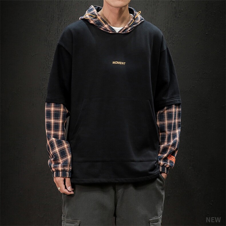 春季男士潮牌in卫衣韩版嘻哈假两件带帽衫DT,男装卫衣,电商A102